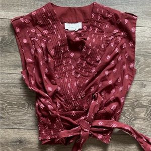 Anthropologie Maroon Burgundy Wrap Top Size S
